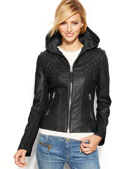 michael kors hooded leather moto jacket|Michael Kors motorcycle jackets.